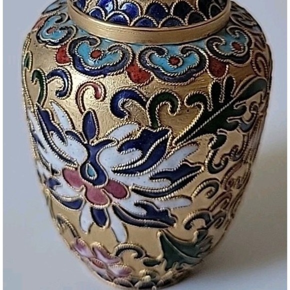 Vintage Chinese Cloisonne Enamel Mini Vase 4" Floral Motif Decorative Ornate - Picture 5 of 9